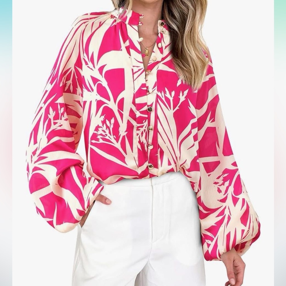 Pink and Cream Women's Blouse